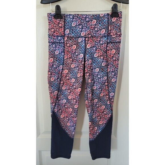 Athleta Women's Blue Pink Tapestry Chaturanga Fitness Capri Leggings - Picture 1 of 3